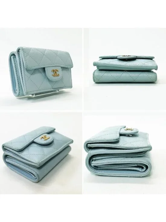 Chanel Caviar Leather Blue Trifold Wallet - Picture 3 of 5